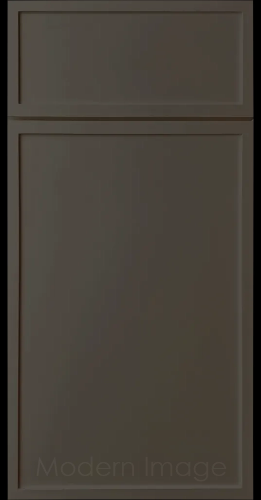 Close-up of a Urbane Bronze Arcadia shaker-style cabinet door, featuring slim stile and rail surrounding a flat center panel